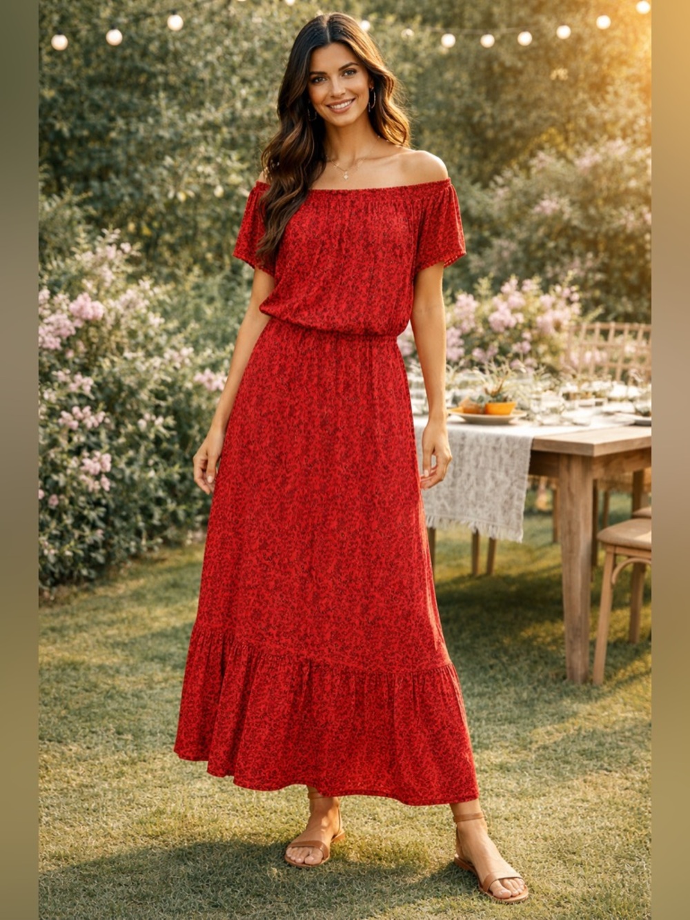 Old Navy Orange Floral Maxi Dress Off Shoulder Boho Peasant XXL Plus Cottagecore